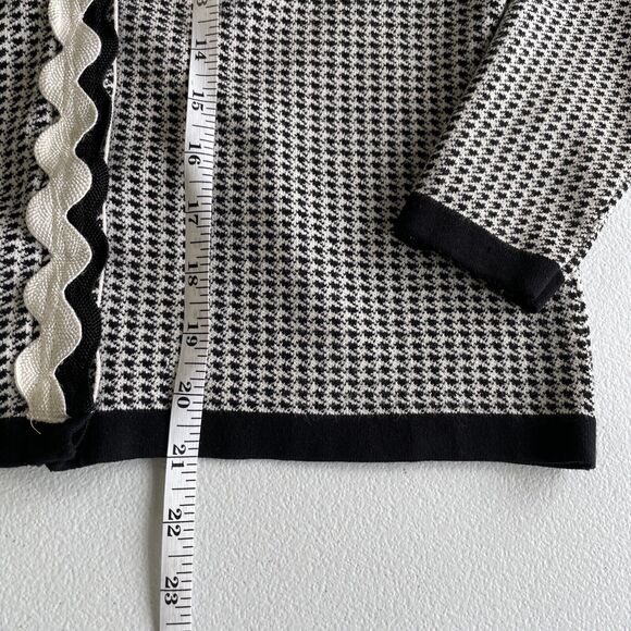 Ann Taylor Cardigan Sweater Black White Houndstooth Hidden Button Up Womens SP - Picture 11 of 11